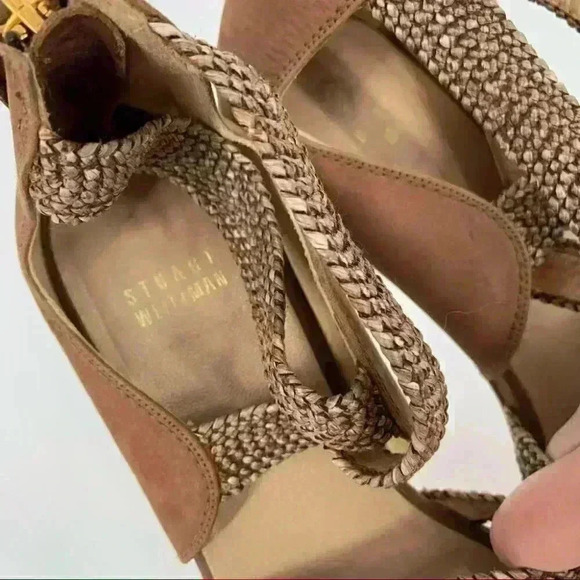 Stuart Weitzman womens flat sandals size 8 brown leather braided gladiator - Picture 10 of 12
